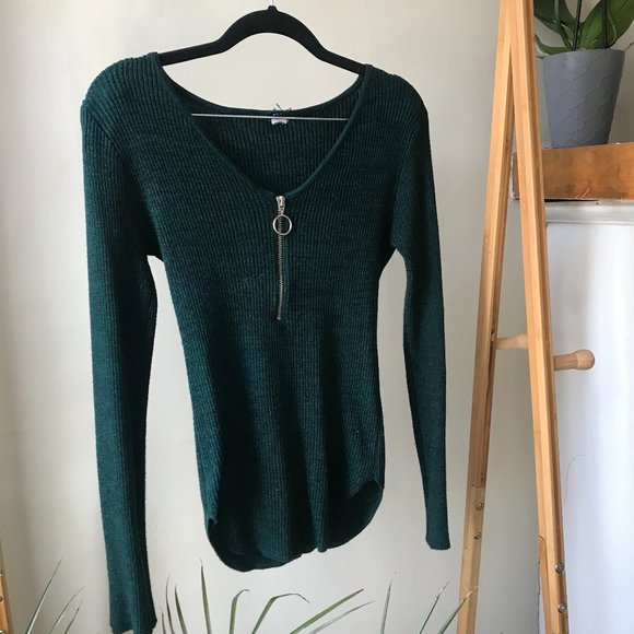 Front Zipper Ribbed Sweater - Picture 1 of 3